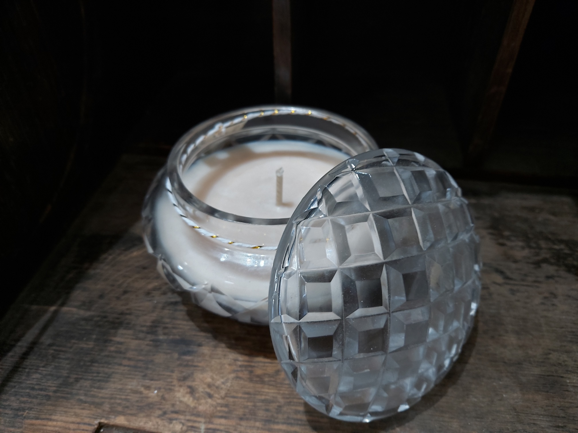 Candle in crystal trinket box